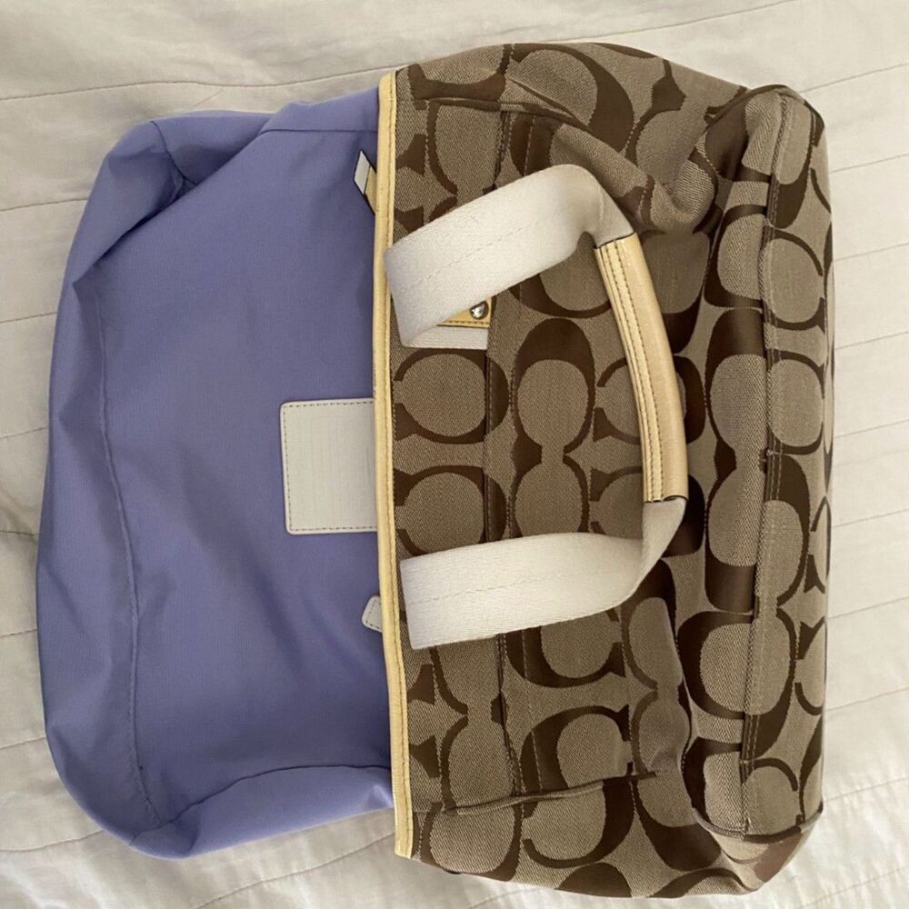 Coach Daisy Signature Tote Bag Brown Khaki Canvas Leather Shoulder Purse F14878 - Picture 10 of 15